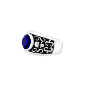 Bague homme argent tête de mort pierre bleue solo skulls 6