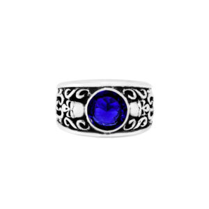 Bague homme argent tête de mort pierre bleue solo skulls 4