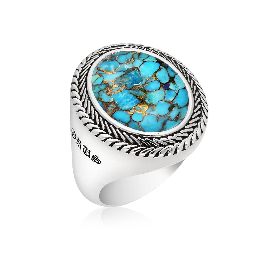 Men's Silver Turquoise Buddha Ring 7
