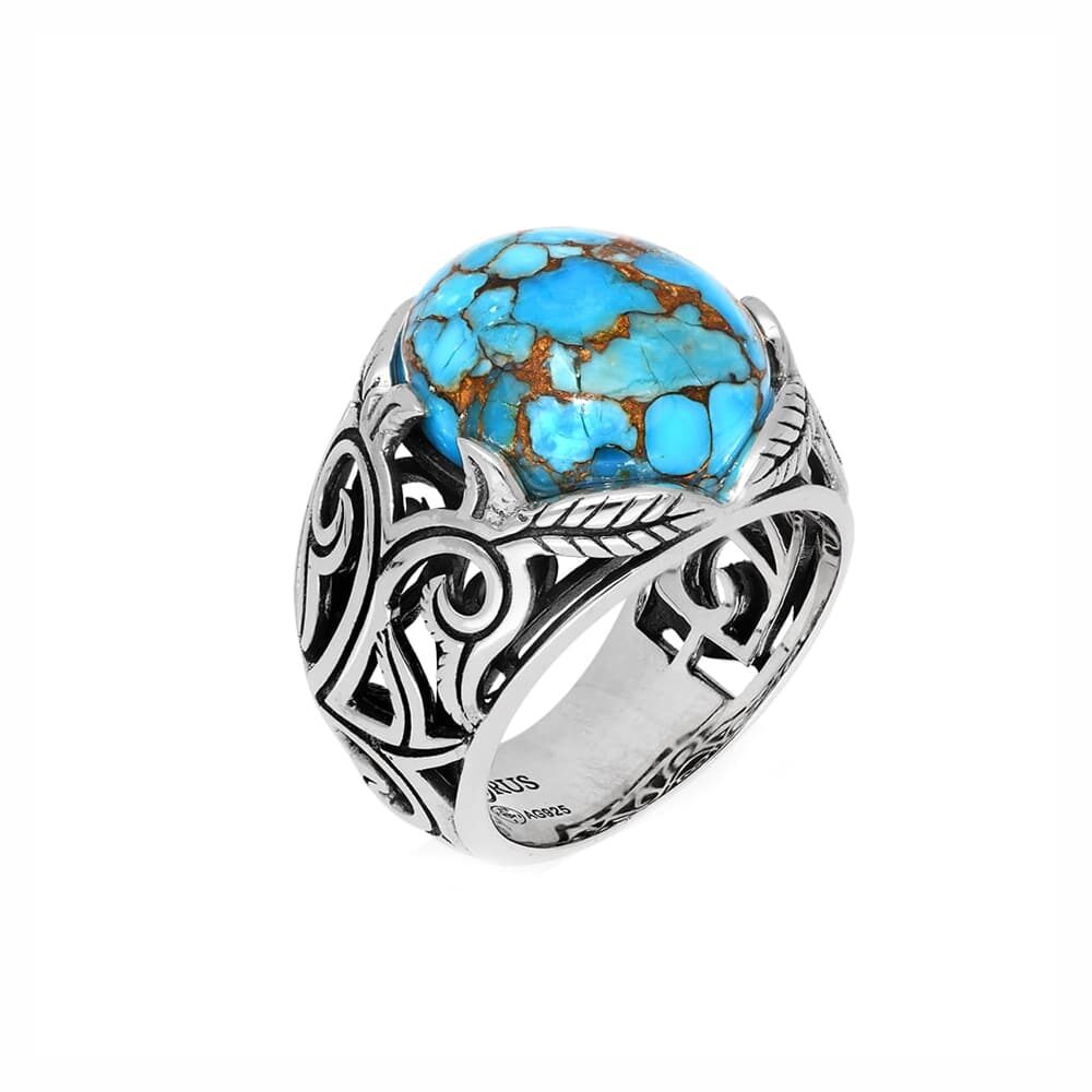 Men's silver turquoise jungle ring 3