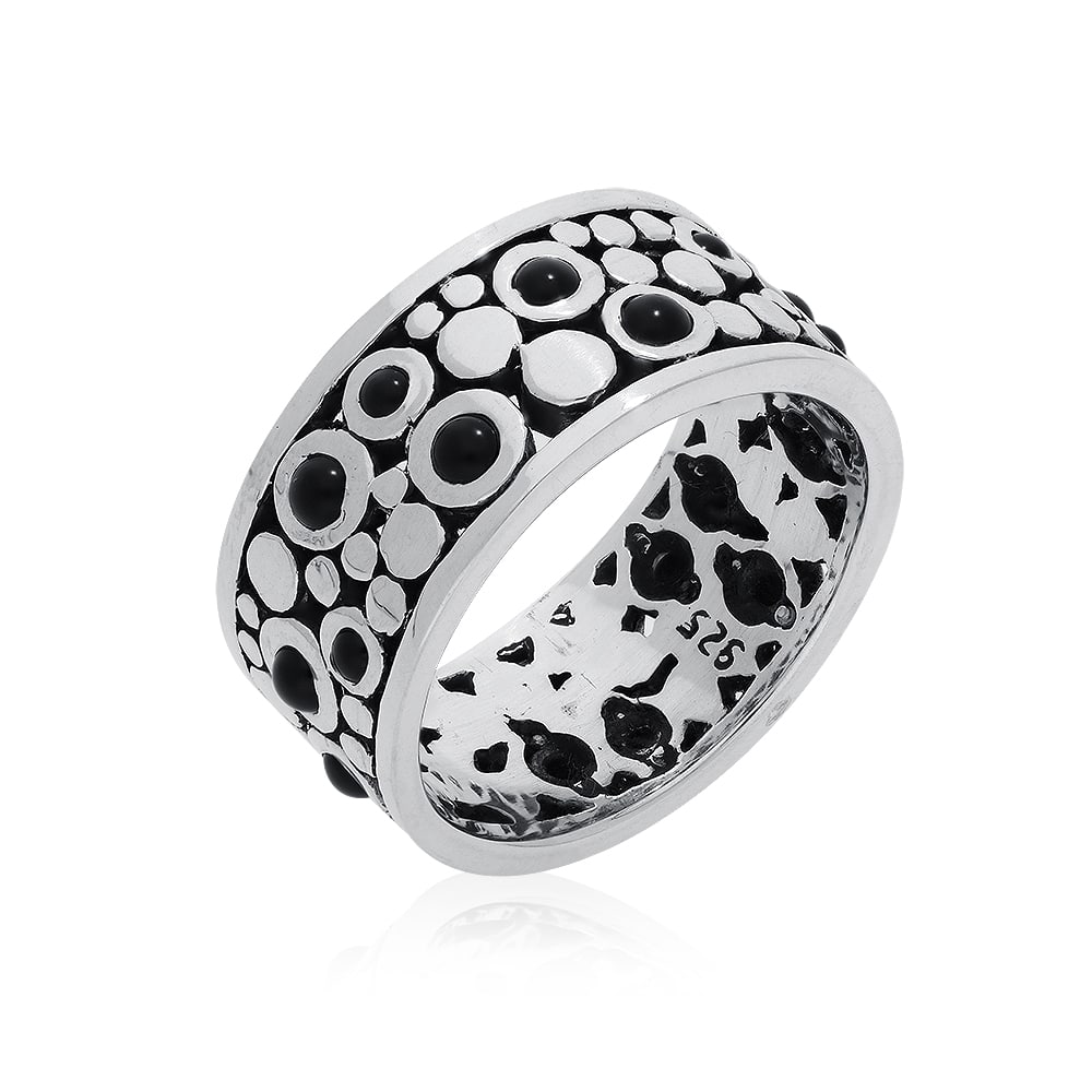 Men's silver circle ring with onyx stone 3