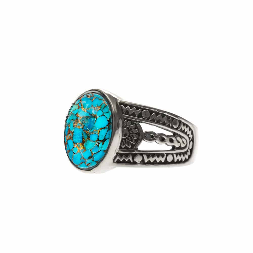 Men's ethnic turquoise silver ring 1