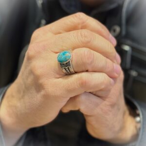 Bague homme ethnique turquoise argent 4