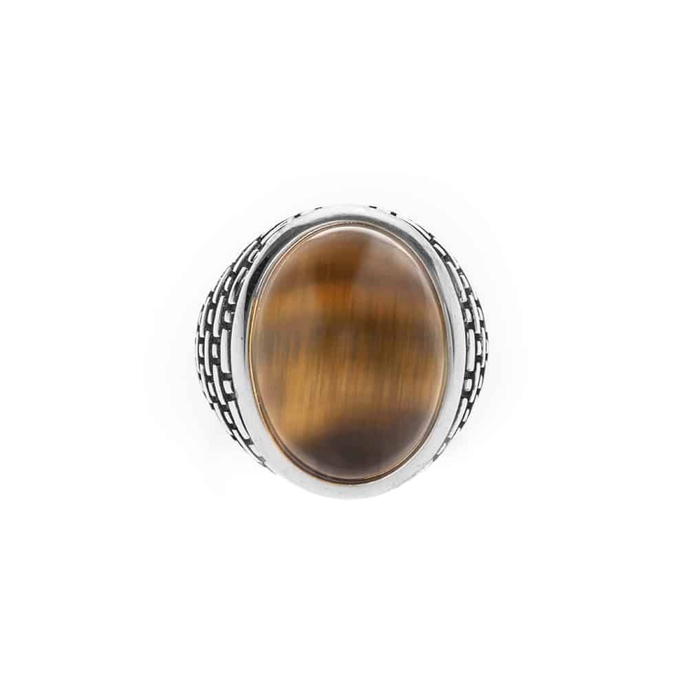 Men's silver eye ring with tiger eye stone 1