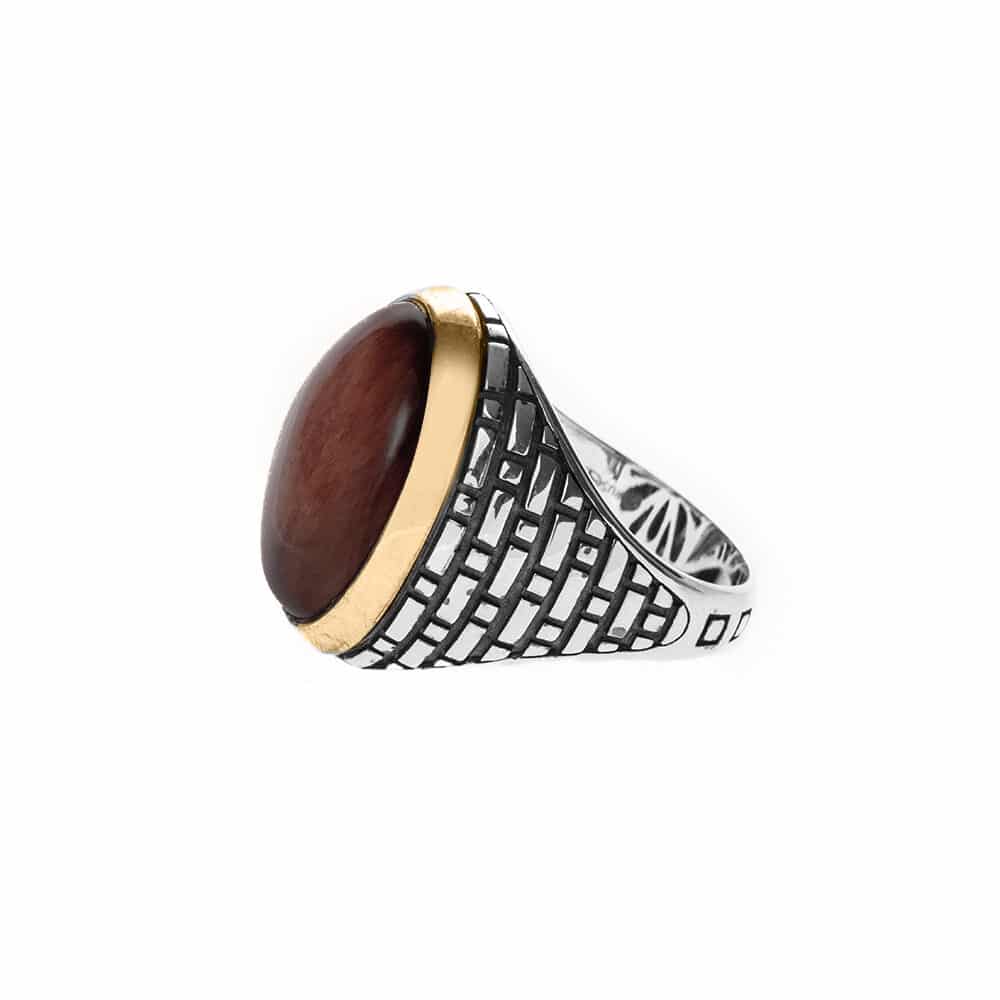 Men's gold silver eye ring with red tiger eye stone 4