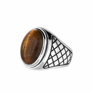 Bague homme œil de tigre asymétrique argent 8