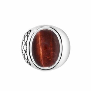 Bague homme œil de tigre rouge asymétrique argent 4
