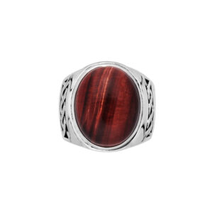 Bague homme œil de tigre rouge massive argent 3