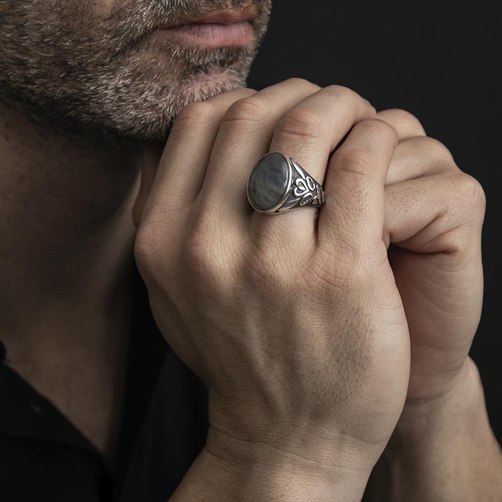 Men's silver labradorite symbol ring 2