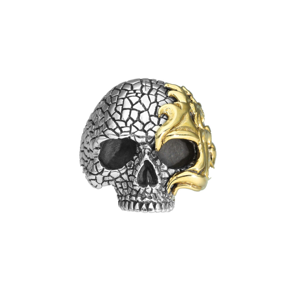 Men's Flaming Skull Ring Silver