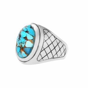 Bague homme turquoise asymétrique argent 5