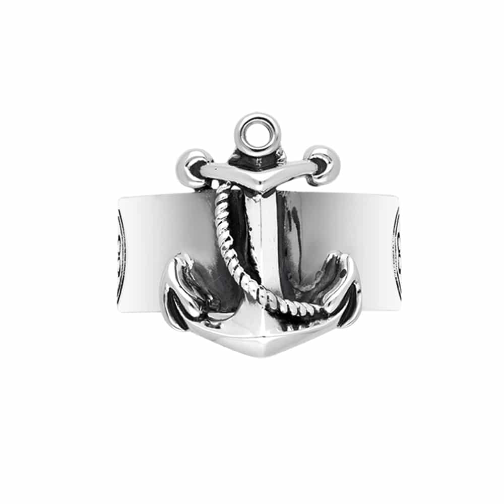 Men's silver marine anchor bangle ring 1