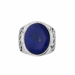 Bague homme lapis massive argent 5
