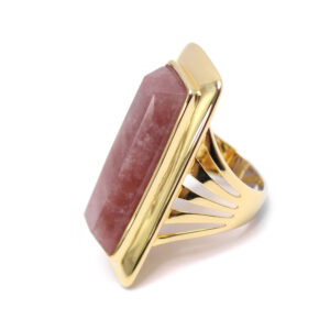 Bague à volume longue argent doré en pierre naturelle quartz fraise 6