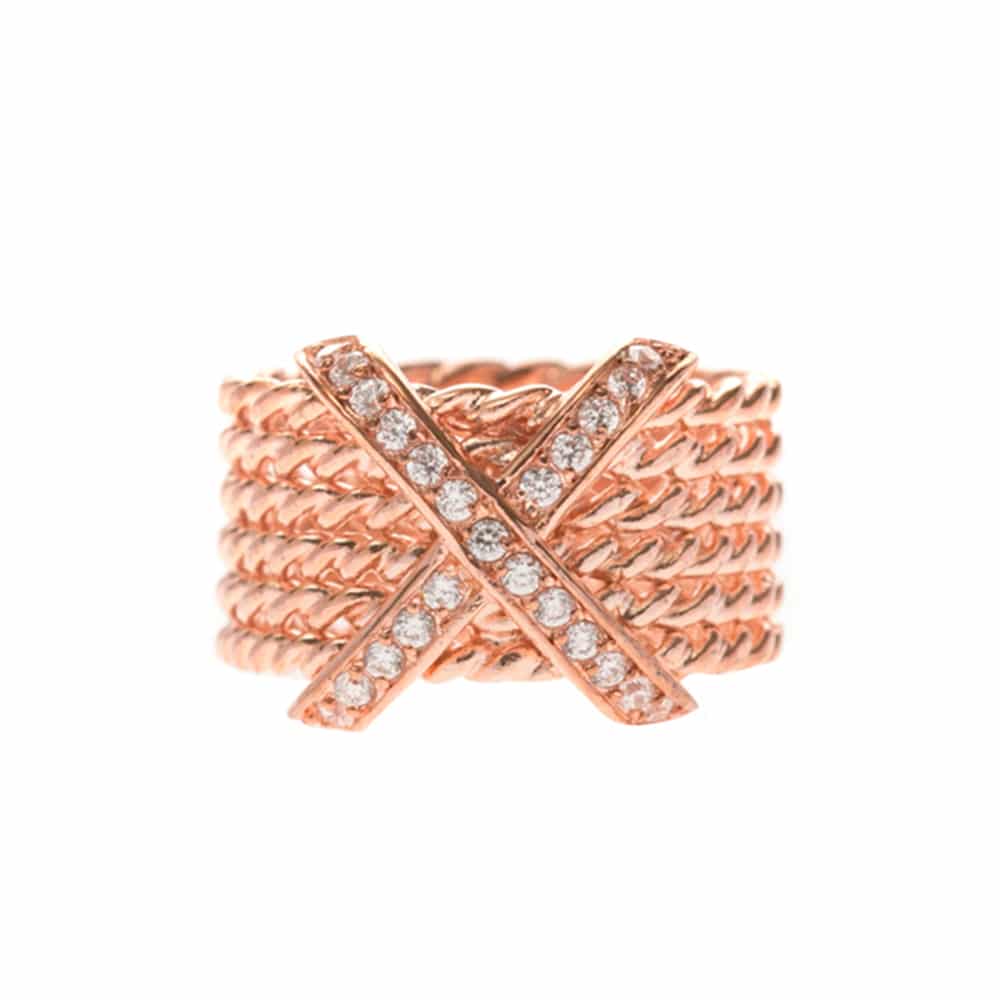 Silver pink cross mesh ring 1