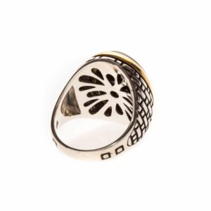 Bague homme œil argent pierre œil de tigre serti doré 8