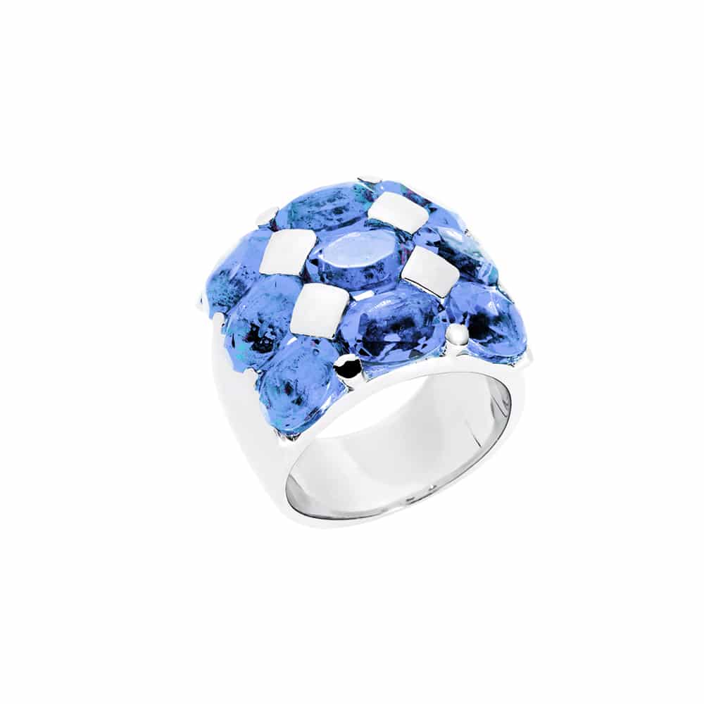 Bague rhodié quartz bleu 3