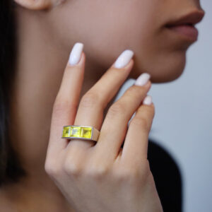 Bague Seth argent doré quartz carré jaune 4