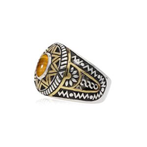 bague-soleil-ethnique-oeil-de-tigre-argent-dore Bague homme argent soleil ethnique œil de tigre argent doré 2