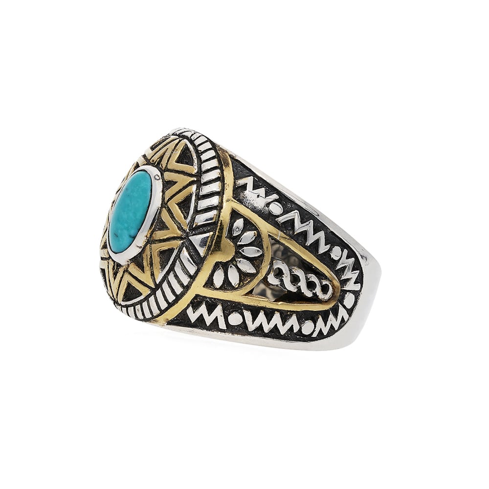 Men's silver ethnic turquoise sun ring 6