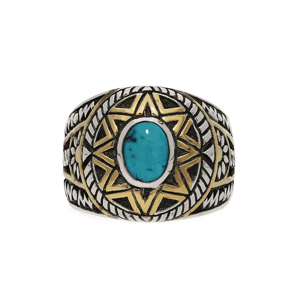 Men's silver ethnic turquoise sun ring 1