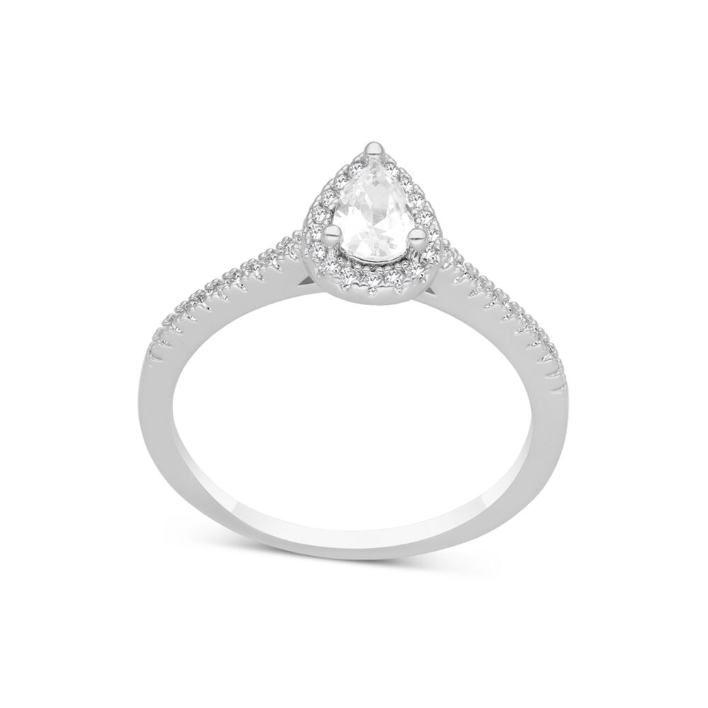 Teardrop silver solitaire ring 1