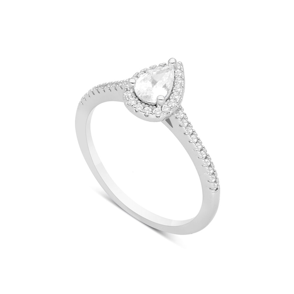 Teardrop silver solitaire ring 2