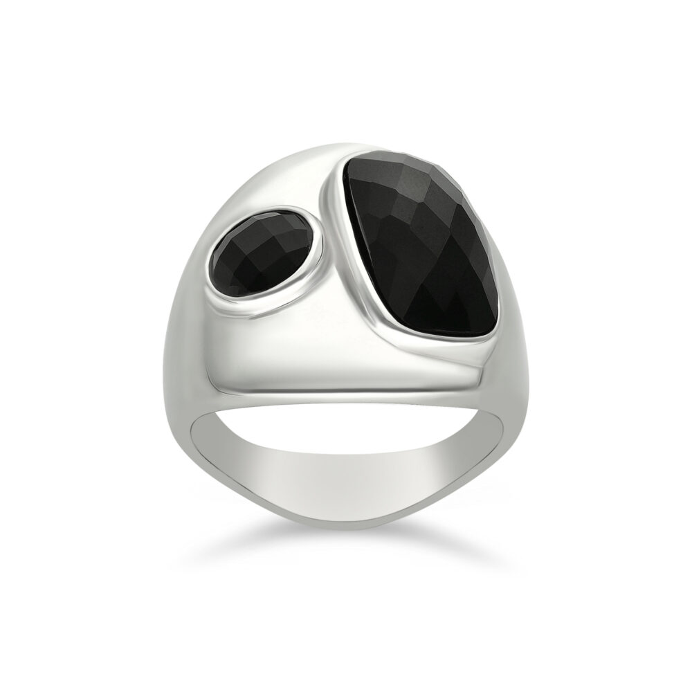 Ring you and me silver black stone 1
