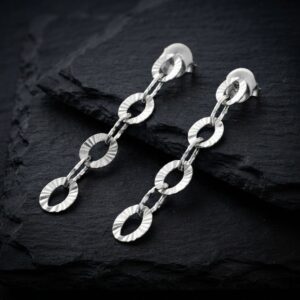 bod093argent Boucles d oreilles argent rhodié maillons diamantés 4