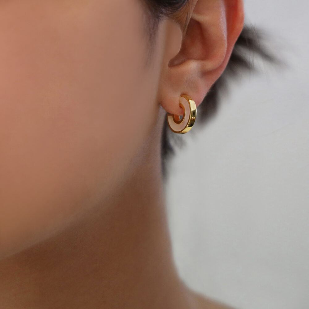 Boucles d'oreilles anna en argent doré pierre nacre zirconium blanc 3