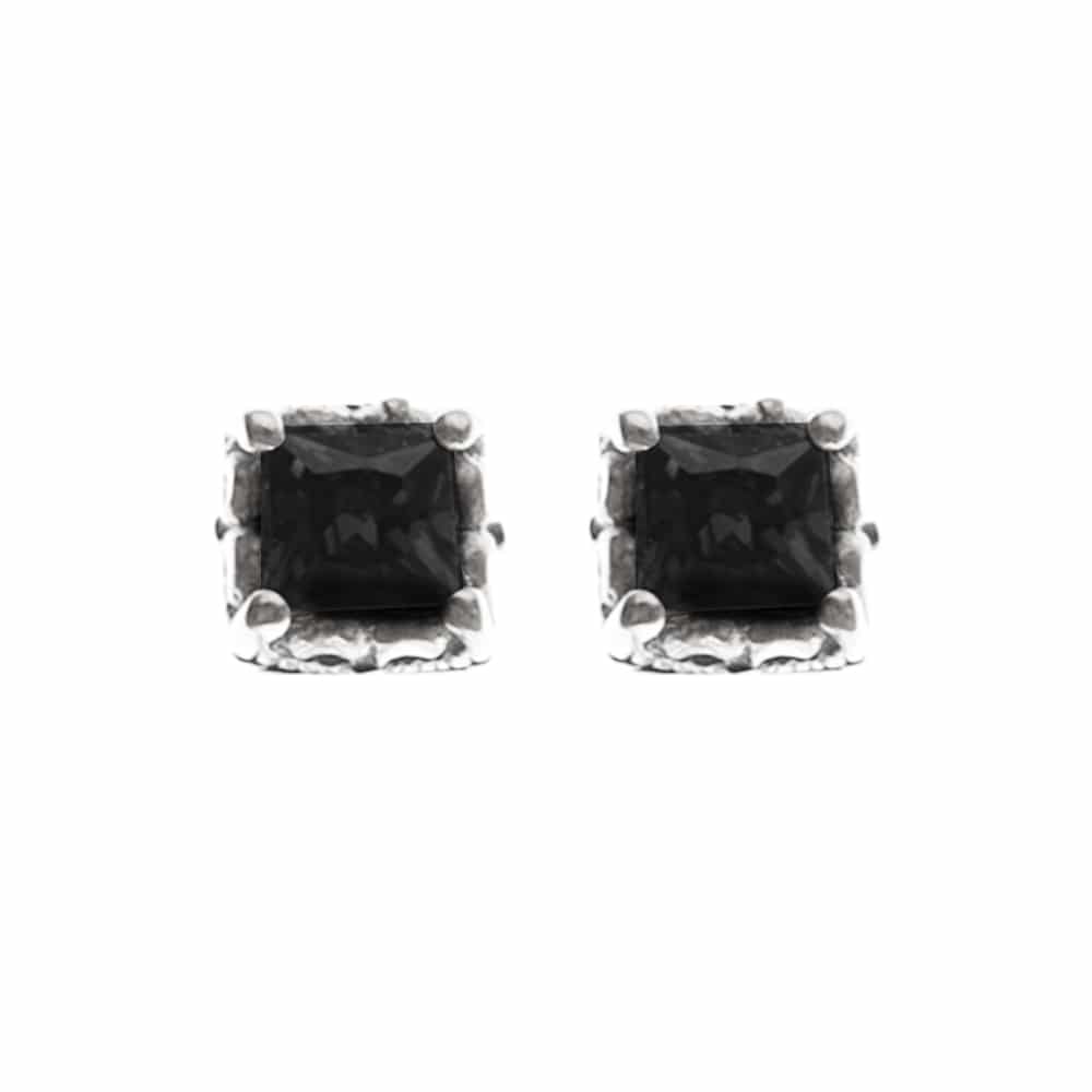 Royal black square silver earrings 1