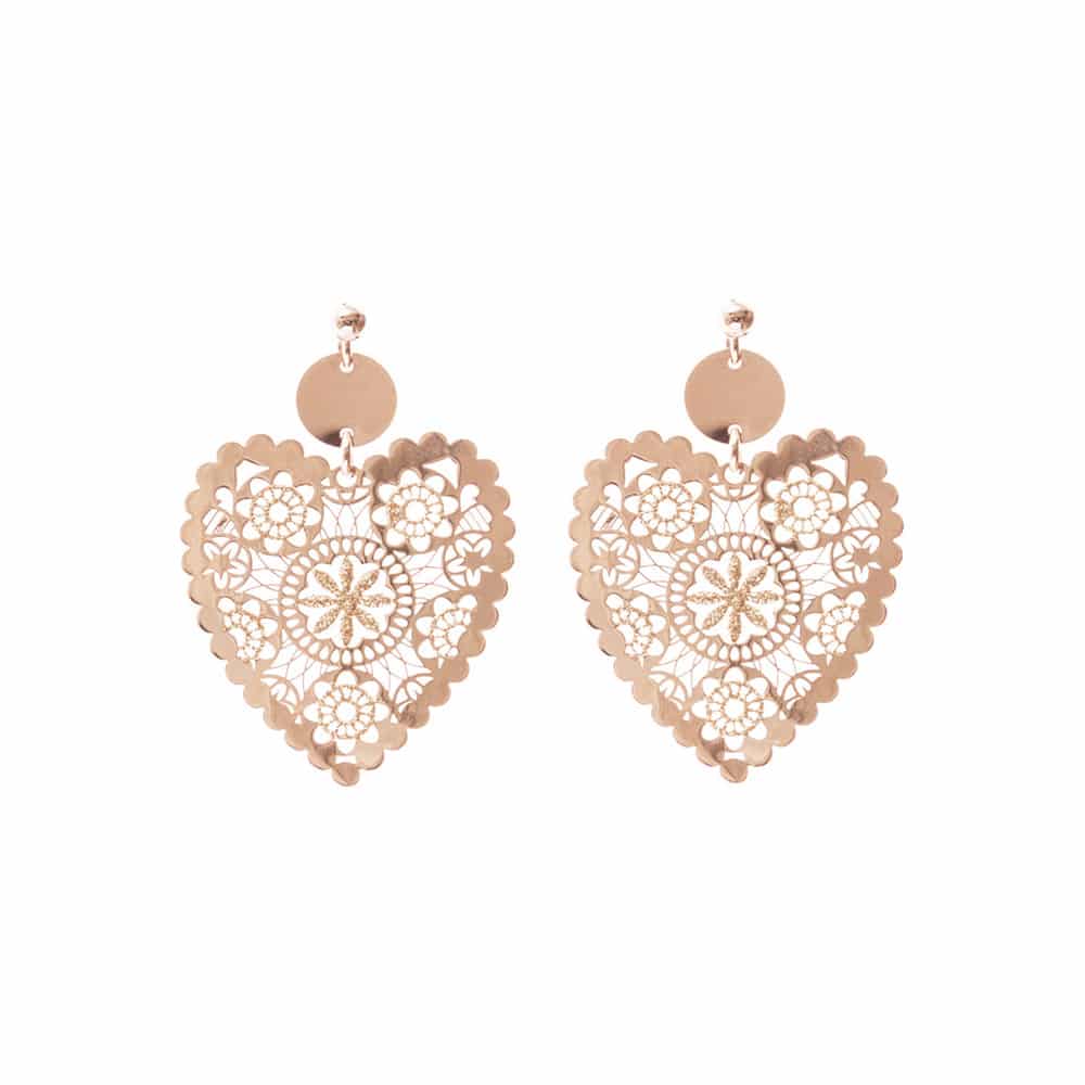 Boucles d'oreilles argent coeur avec emaillage façon diamant or rose 3