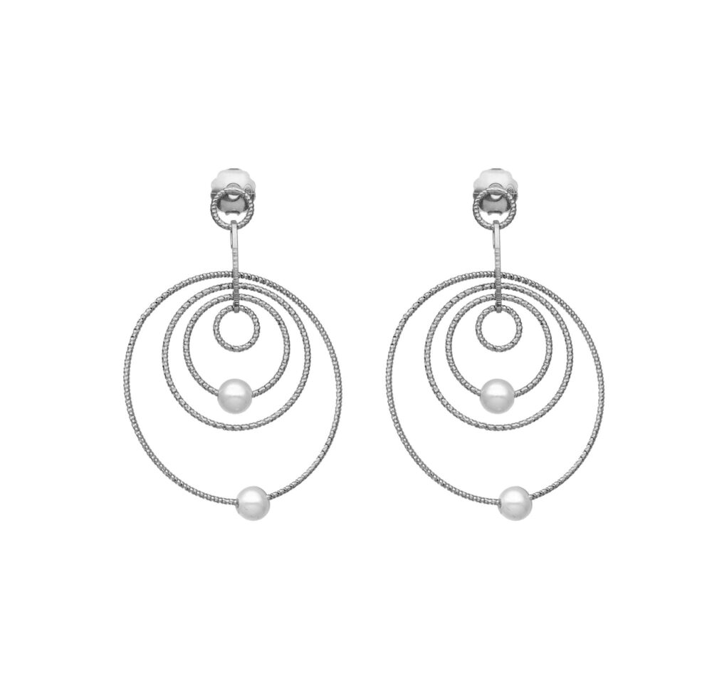 Rhodium-plated silver diamond earrings and natural pearls 1