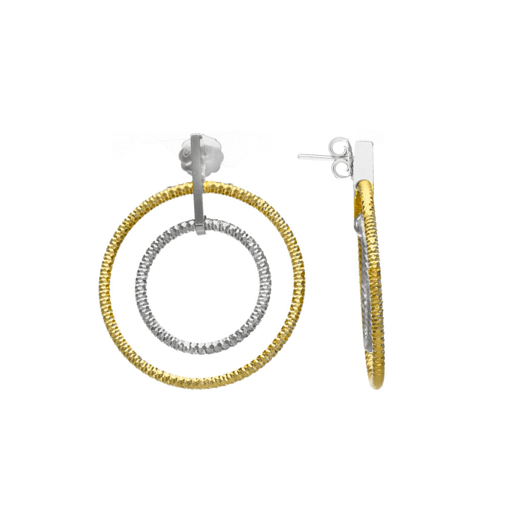 Gold silver earrings 35mm two-tone circle of life 1