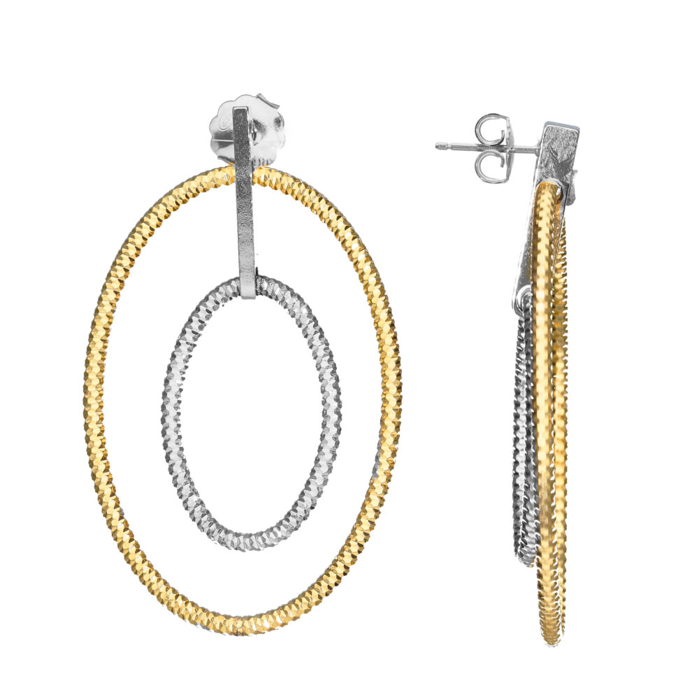 Gold silver earrings 45mm two-tone oval double 1