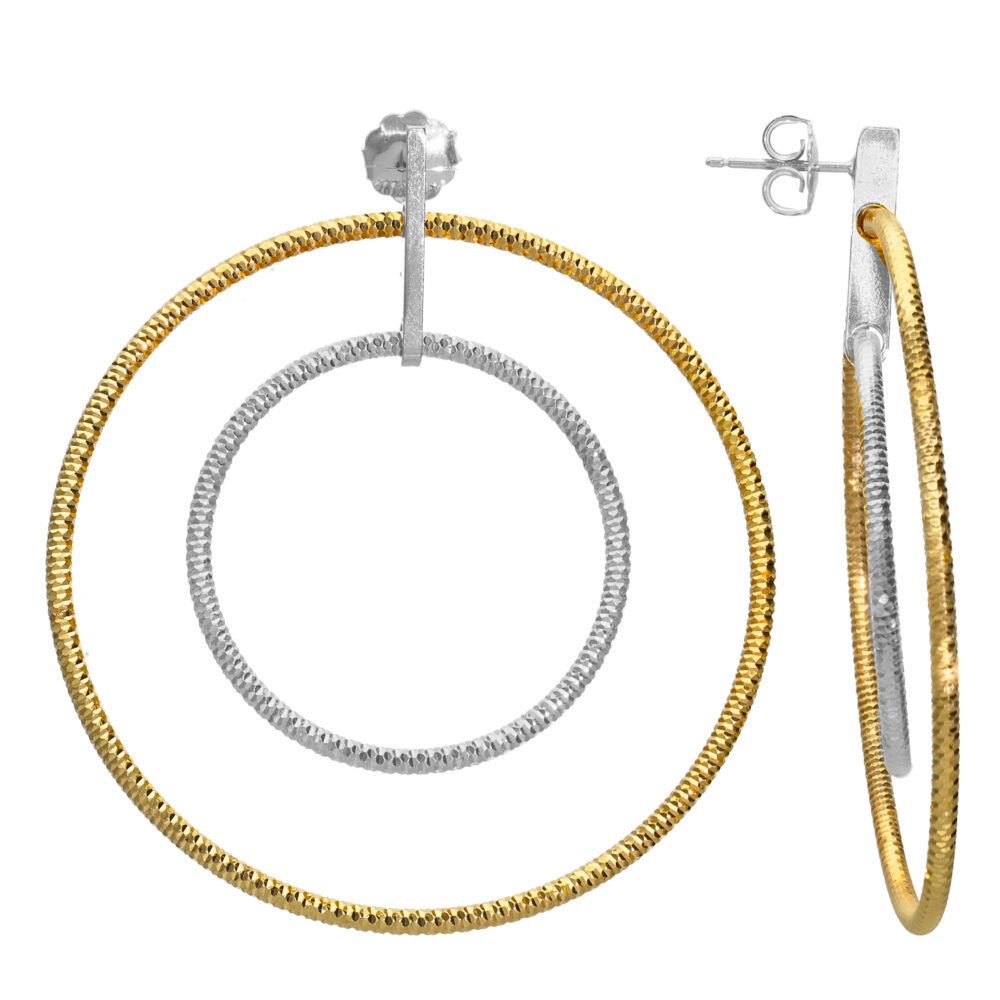 Gold silver earrings 55mm two-tone circle of life 1