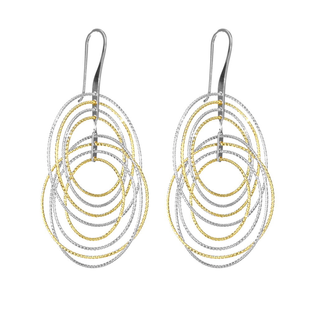 Gold silver two-tone round spiral earrings 1