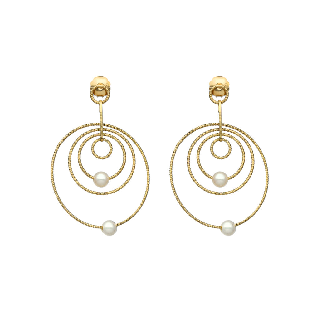 Boucles d'oreilles argent doré diamanté et perles naturelles