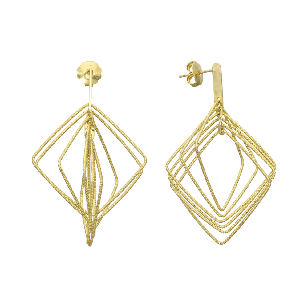 Boucles d'oreilles argent doré diamanté forme carré
