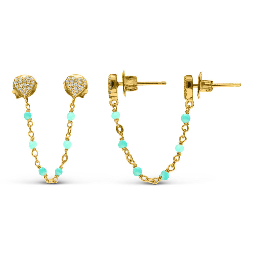 Double linked gold-plated silver amazonite heart earrings 1