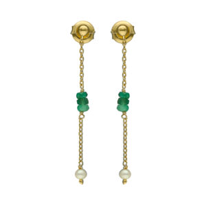 Boucles d oreilles argent doré pierres précieuses émeraude véritable et perle naturelle blanche 3