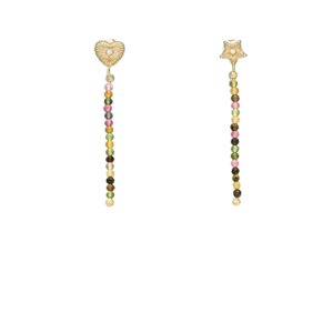 Boucles D'oreilles Pendantes Double étoile Dorée Strass - Fermoir Dormeuse - Neuf Avec étiquettes