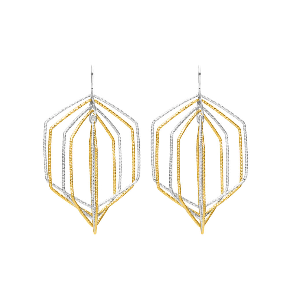 Boucles d'oreilles argent doré rhodié diamanté forme losange
