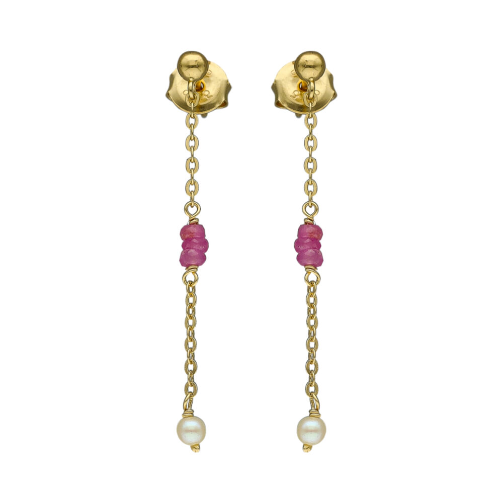 Boucles d oreilles argent doré rubis et perle naturelle blanche