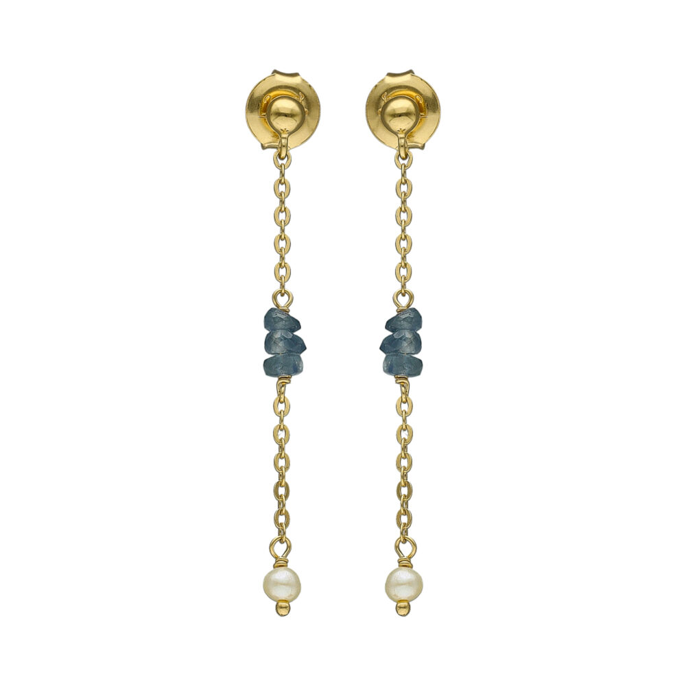 Boucles d oreilles argent doré saphir et perle naturelle blanche