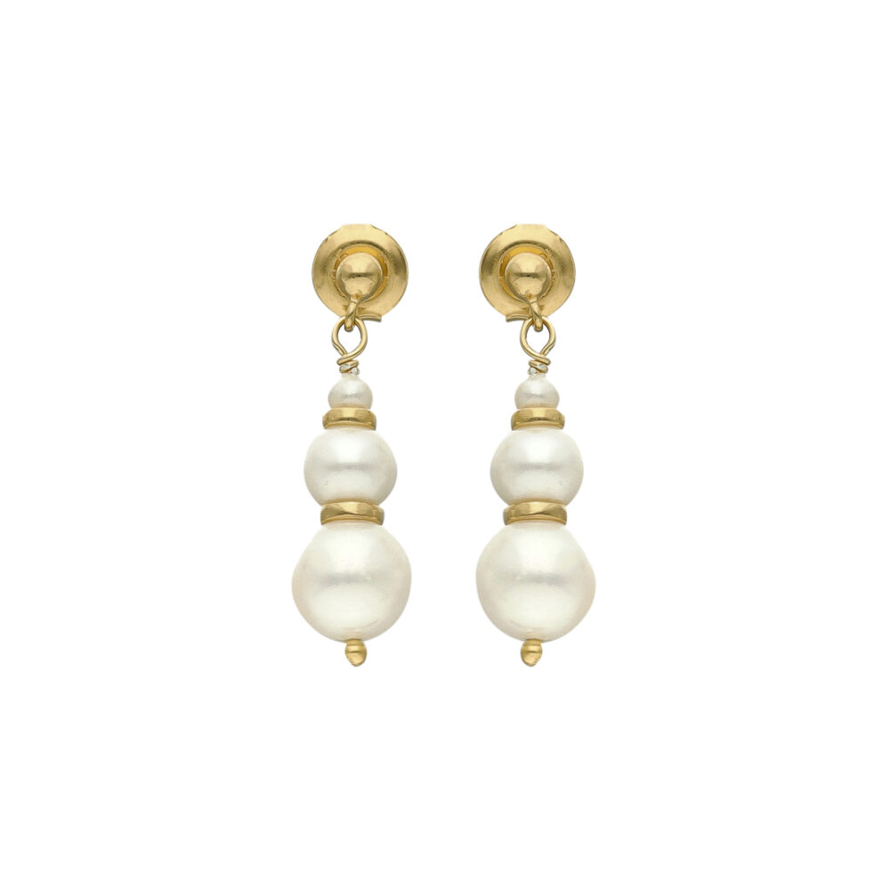 Boucles d oreilles argent dorée cascade de perle naturelle blanche