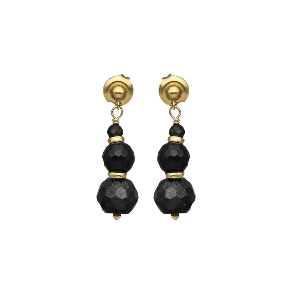 Boucles d oreilles argent dorée cascade de perle naturelle spinelle noire