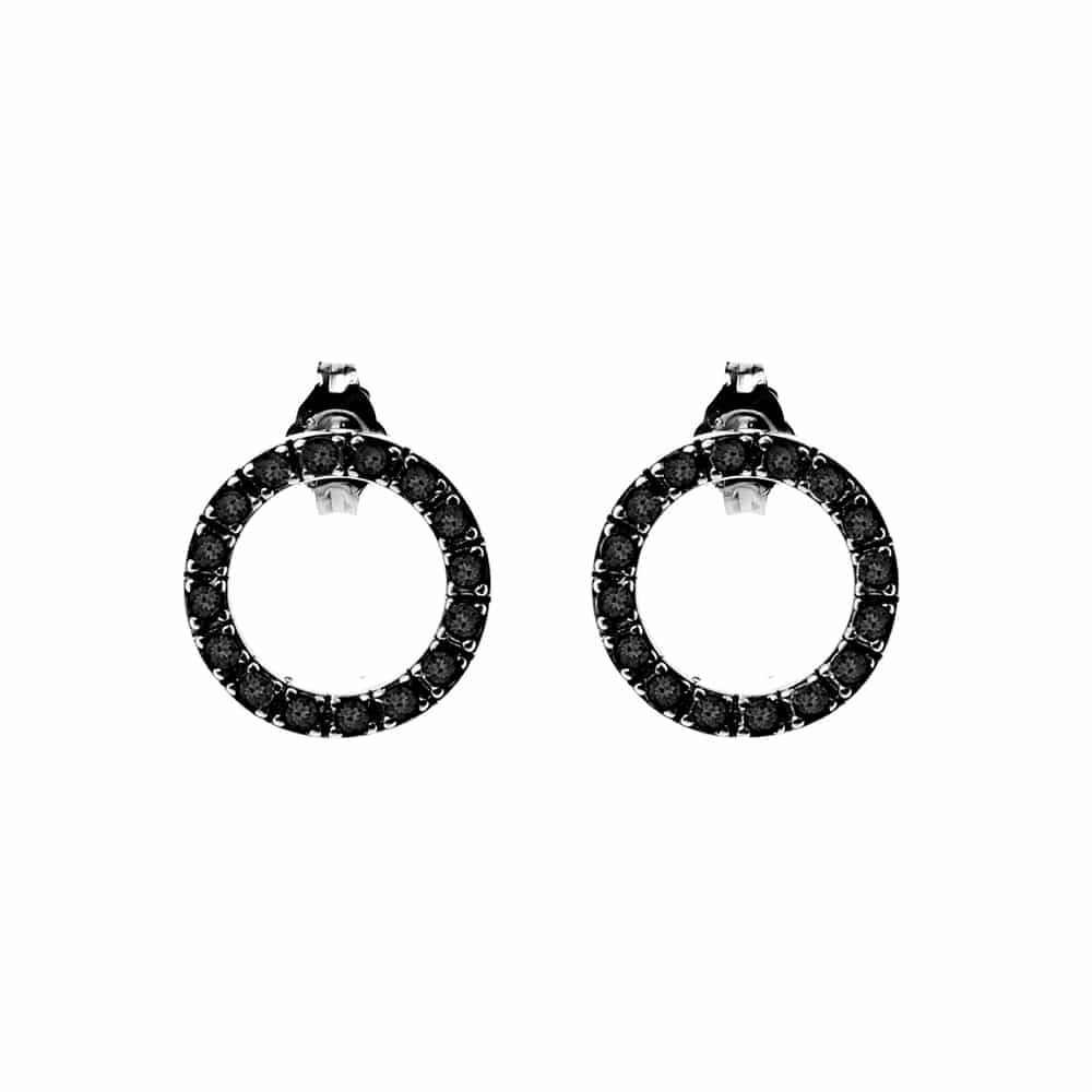 Boucles d'oreilles argent noir cercle de vie zirconium noir 1