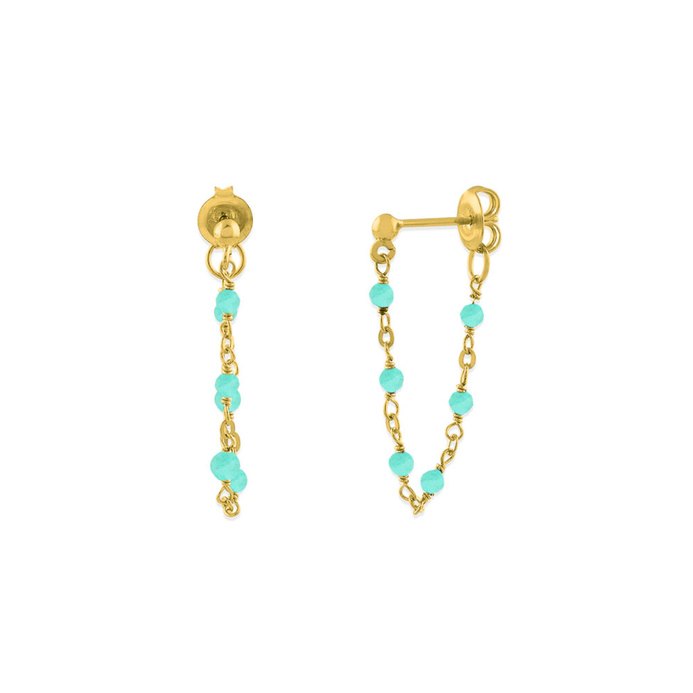 Gold silver chain earrings and natural amazonite stones 1