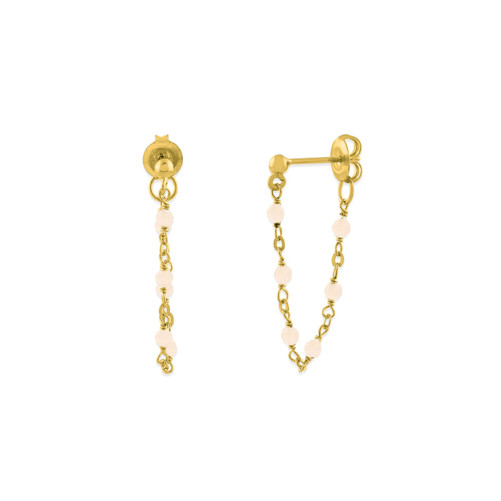 Boucles d'oreilles argent dorée chaine et pierres naturelles opale rose 1